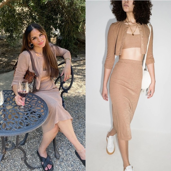 REFORMATION Recycled Knit Ruched 3/4 Sleeve Button Up Cropped Cardigan Sweater M - Picture 3 of 10